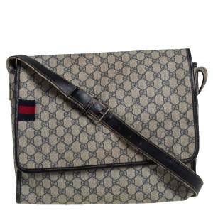 Gucci Beige/Navy Blue GG Supreme Canvas and Leather Web Messenger Bag