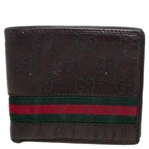 Gucci Brown Guccissima Leather Web Bifold Wallet