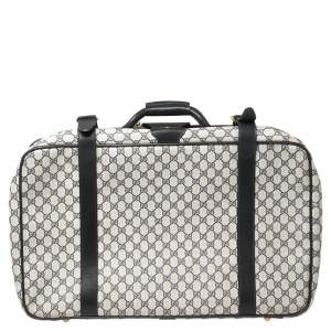Gucci Navy Blue GG Supreme and Leather Trim Vintage Handheld Suitcase