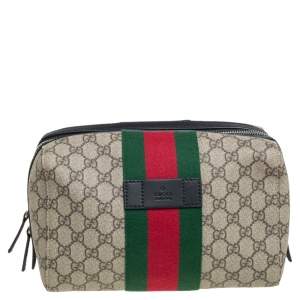 Gucci Black/Beige GG Supreme and Leather Web Toiletry Pouch