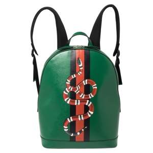 Gucci Green Snake and Web Print Leather Backpack