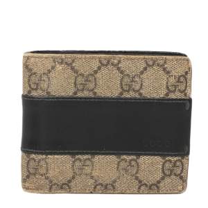 Gucci Black/Beige GG Supreme and Leather Bifold Wallet