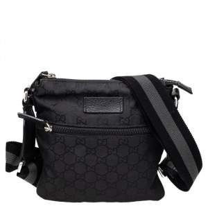 Gucci Black GG Nylon and Leather Messenger Bag