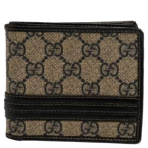 Gucci Beige/Black GG Supreme Canvas and Leather Bifold Wallet