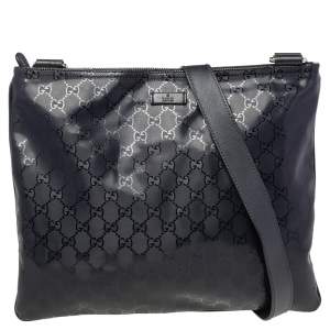 Gucci Black GG Imprime Leather Messenger Bag