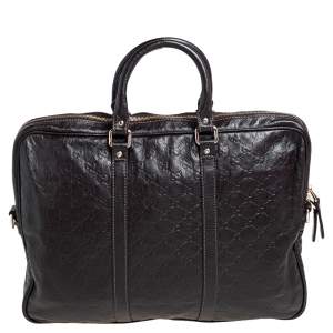 Gucci Dark Brown Guccissima Leather Business Briefcase Bag