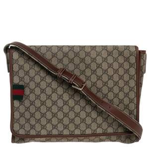 Gucci Beige/Brown GG Supreme Canvas and Leather Web Messenger Bag