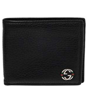 Gucci Black Leather Web Interlocking G Bifold Wallet