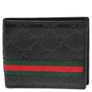 Gucci Black Guccissima Leather Web Bifold Wallet