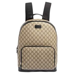 Gucci Beige/Black GG Supreme Canvas and Leather Backpack