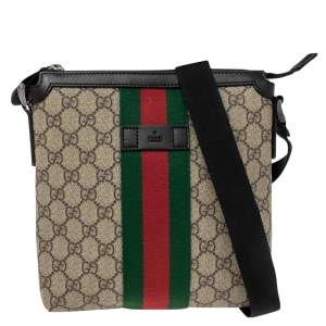Gucci Beige/Ebony GG Supreme Canvas Web Flat Messenger Bag
