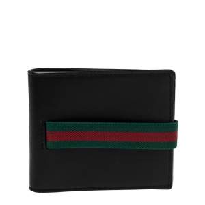 Gucci Black Leather Web Elastic Wallet