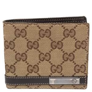 Gucci Beige/Brown GG Canvas And Leather Bar Bifold Wallet