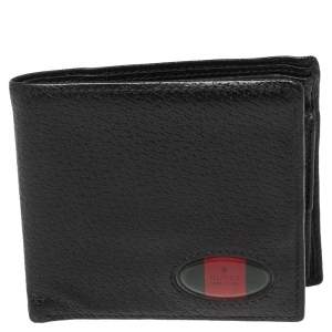 Gucci Black Grained Leather Web Logo Bifold Wallet