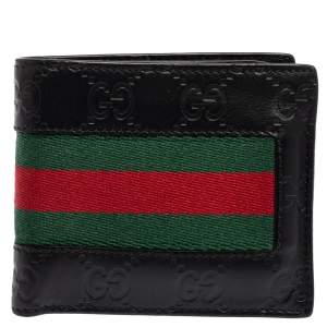 Gucci Black Guccissima Leather Web Bifold Wallet