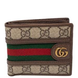 Gucci Beige/Brown Gucci Supreme Canvas and Leather Ophidia GG Bifold Wallet