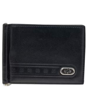 Gucci Black Leather Money Clip Bifold Wallet 