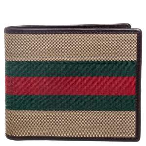 Gucci Brown Leather and Canvas Web Bifold Wallet