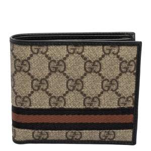 Gucci Beige GG Supreme Canvas Web Bifold Wallet