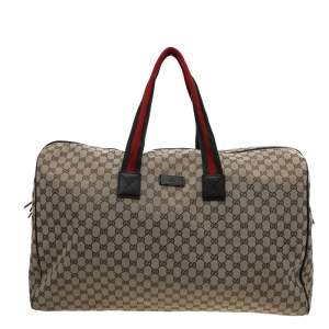 Gucci Beige/Ebony GG Canvas and Leather Carryall Duffle Bag