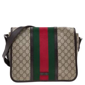 Gucci Beige/Brown GG Supreme Canvas And Leather Web Detail Messenger Bag