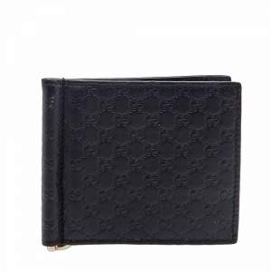 Gucci Black Microguccissima Leather Money Clip Wallet