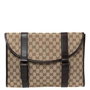 Gucci Beige/Brown GG Canvas And Leather Laptop Briefcase
