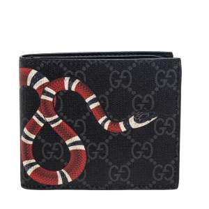 Gucci Black GG Supreme Canvas Kingsnake Print Bifold Wallet