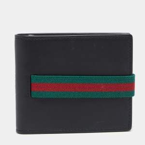 Gucci Black Leather Web Elastic Wallet