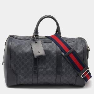 Gucci Black GG Supreme Canvas and Leather Medium Carry On Duffle Bag