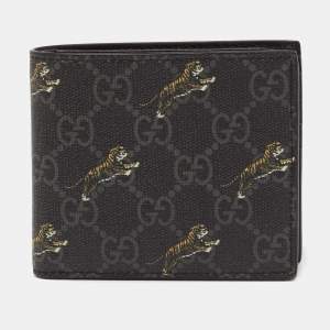 Gucci Black/Grey GG Supreme Canvas Tiger Print Bifold Wallet