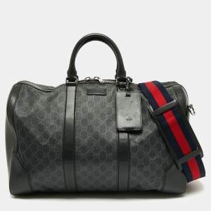 Gucci Black GG Supreme Canvas And Leather Large Carry On Duffel Bag