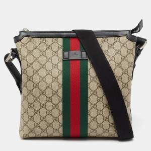Gucci Beige/Black GG Supreme Canvas And Leather Web Messenger Bag