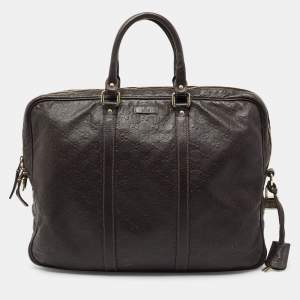 Gucci Dark Brown Guccissima Leather Briefcase Bag