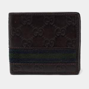 Gucci Dark Brown Guccissima Leather Web Bifold Wallet 