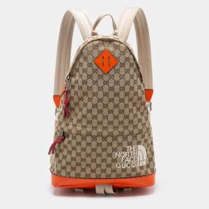Gucci X The North Face Beige/Orange GG Canvas And Leather Backpack