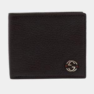 Gucci Brown Leather Web Interlocking G Bifold Wallet
