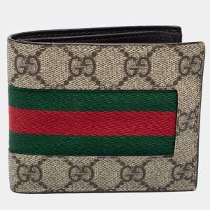 Gucci Beige GG Supreme Canvas Web Bifold Wallet 