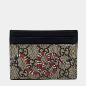 Gucci Beige/Black GG Supreme Canvas and Leather Kingsnake Card Holder