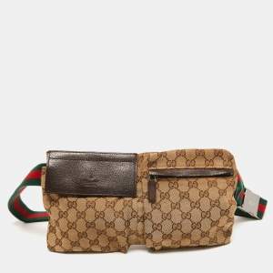 Gucci Brown/Beige GG Canvas Double Pocket Waist Bag