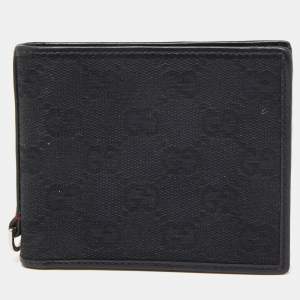 Gucci Black GG Canvas and Leather Bifold Wallet