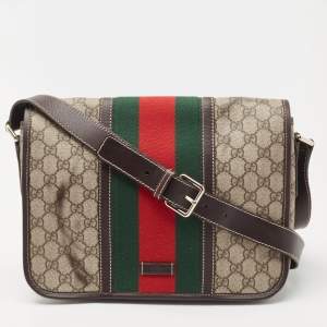 Gucci Beige/Ebony GG Supreme Canvas and Leather Web Messenger Bag