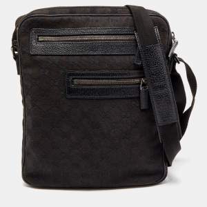 Gucci Black GG Canvas and Leather Messenger Bag