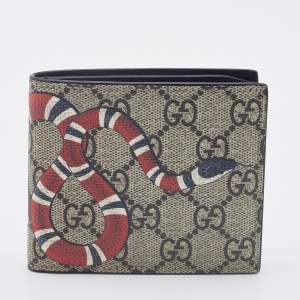 Gucci Beige GG Supreme Canvas Kingsnake Print Bifold Wallet
