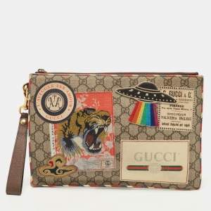Gucci Beige GG Supreme Coated Canvas Courier Wristlet Pouch