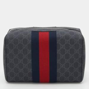 Gucci Black GG Supreme and Leather Web Toiletry Pouch