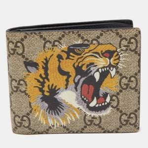 Gucci Beige GG Supreme Canvas Tiger Print Bifold Wallet