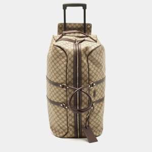Gucci Dark Brown/Beige GG Supreme Canvas 2 Wheel Duffle Luggage Bag