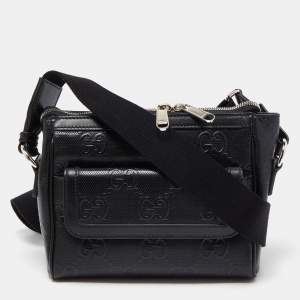 Gucci Black Guccissima Perforated Leather Crossbody Bag