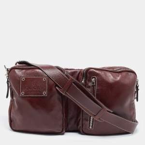 Gucci Burgundy Leather Double Pocket Messenger Bag